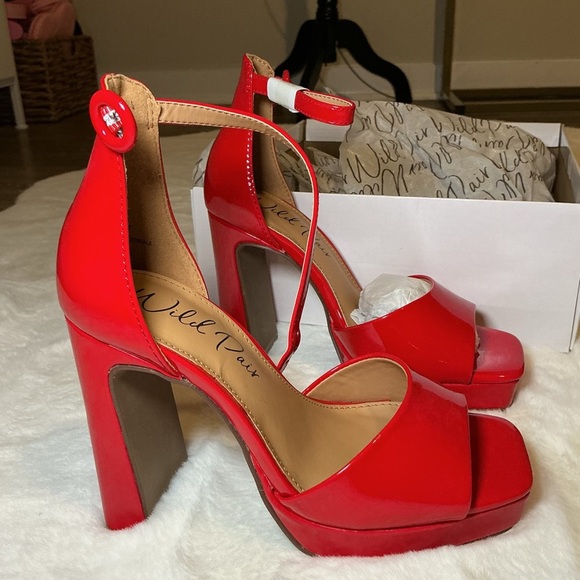 Wild Diva Shoes - Wild Pair Bold Red Ankle Strap Heels